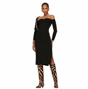 MILLY Knit Bustier Midi Dress Black Rib Knit- size M